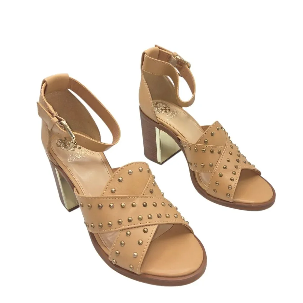 Vince Camuto VC-KERESHA Leather Open Toe Ankle Strap Sandals 8.5M Tan Brazil NEW